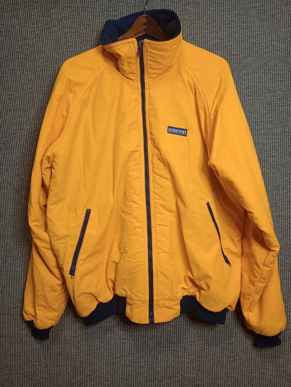 Vintage Lands End Jacket Men's Tall XL Yellow Squall Blue Fleece Lined Made USA